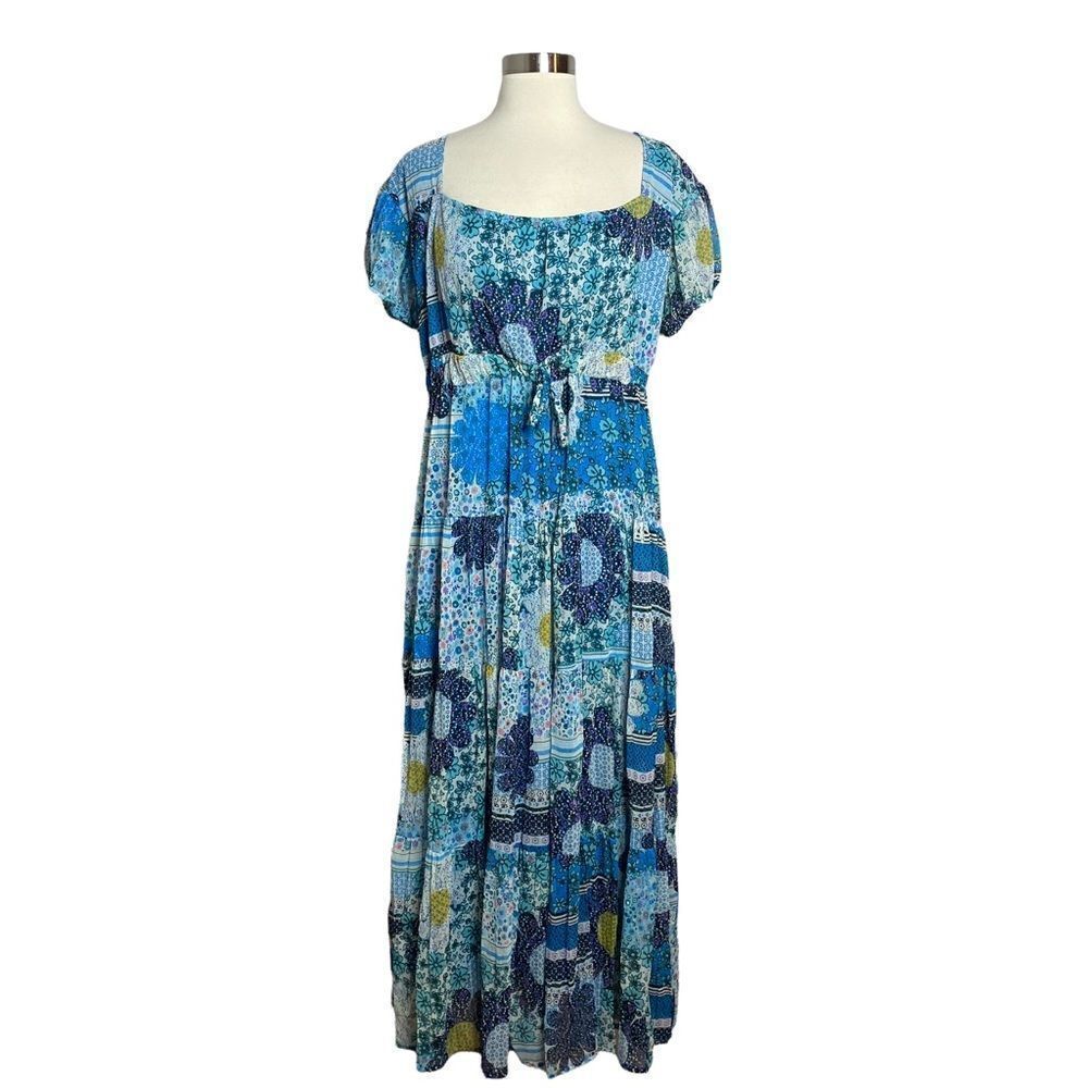 Vasna Womens Floral Midi Dress Size Large Blue